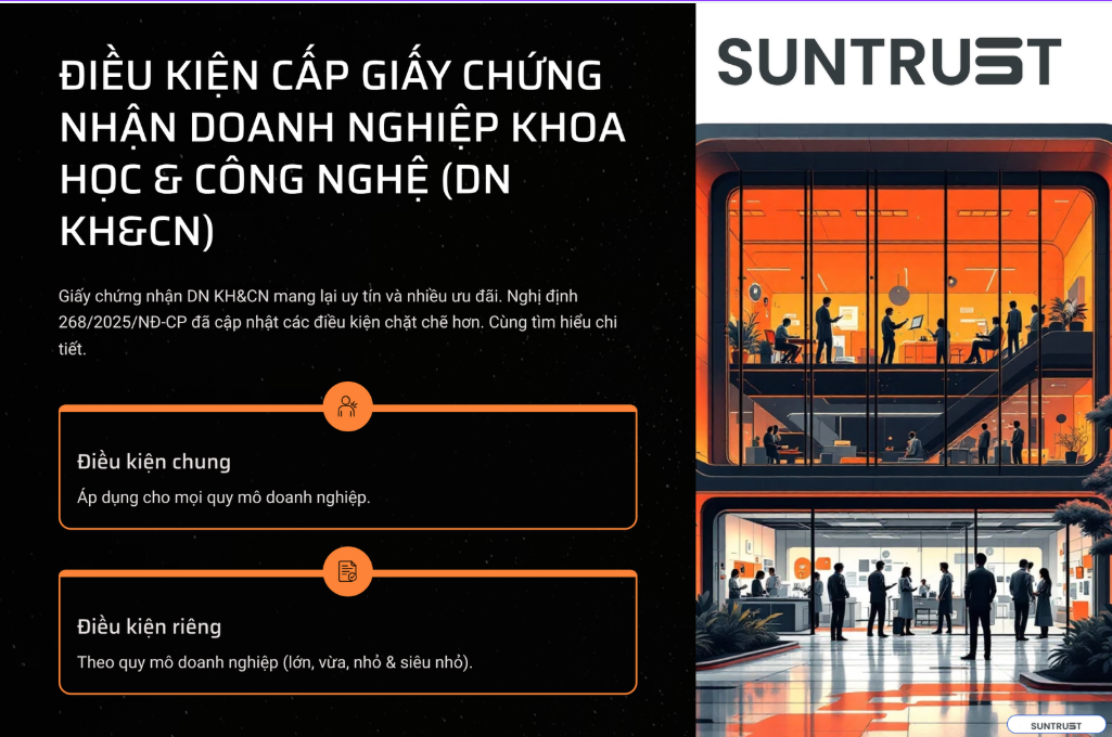 ĐIỀU KIỆN CẤP GIẤY CHỨNG NHẬN DOANH NGHIỆP KHOA HỌC VÀ CÔNG NGHỆ